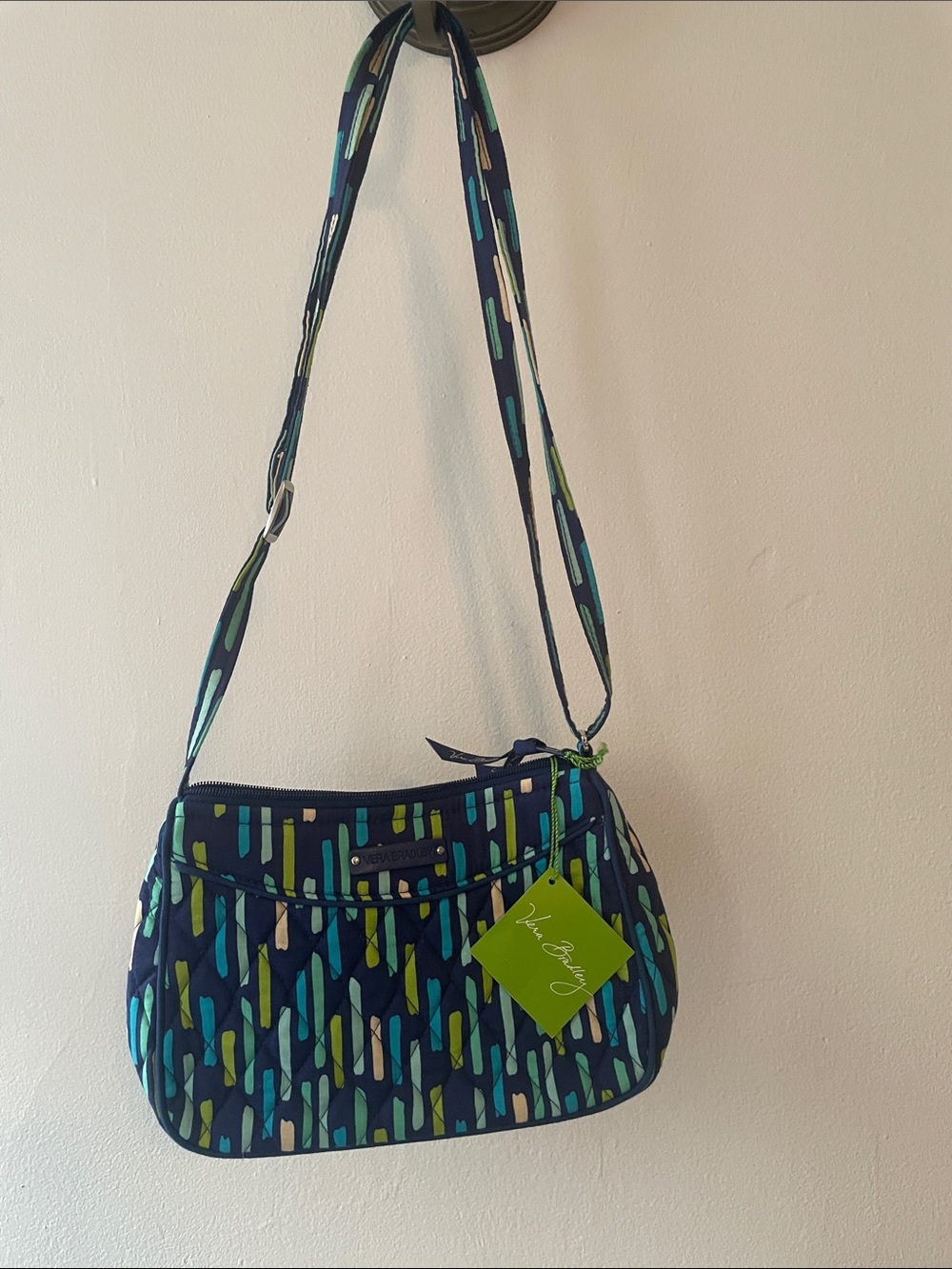 Vera Bradley Navy Blue Patterned Crossbody with Teal & Lime Accents